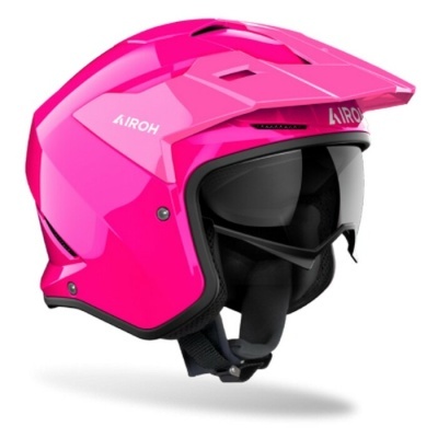 Capacete de motociclismo rosa brilhante com viseira escura