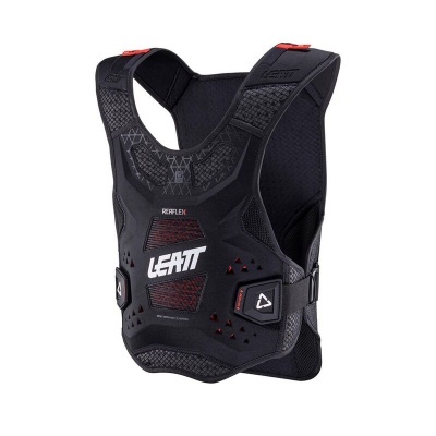 Colete preto de proteção Leatt com texto REFLEX e LEATT em branco e vermelho
