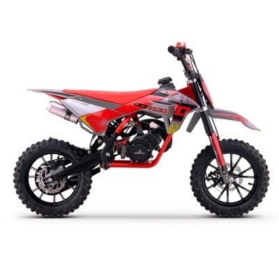 Moto de motocross vermelha e preta DOODOO com pneus de borracha e assento vermelho