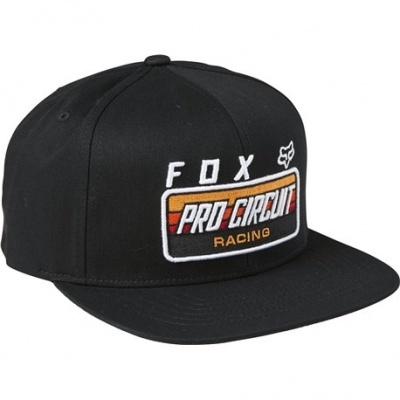 Boné preto de tecido com pala plana e etiqueta bordada FOX PRO CIRCUIT RACING