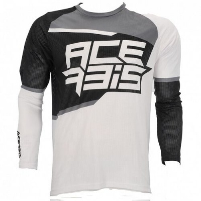 Camisola desportiva de manga longa em preto, cinza e branco com texto ACEBIS