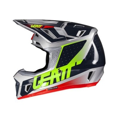 Capacete integral motocross cinza preto verde neon com logo LEATT