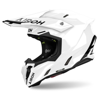 Capacete motocross branco AIROH com detalhes pretos
