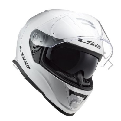 Capacete de motocicleta integral branco LS2 com viseira transparente e escura