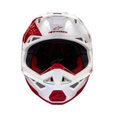Capacete de motocross branco e vermelho com logo Alpinestars