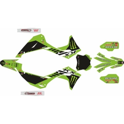 autocolantes para mota verde e preto com texto MONSTER e DUNLOP