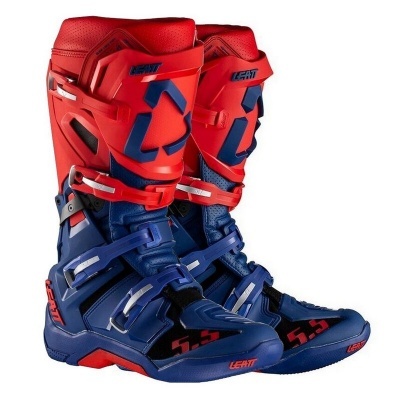 Botas de motocross LEATT azul e vermelho com várias fivelas