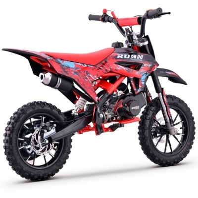 motociclo dirt bike criança vermelho preto e azul com texto ROAN RACING RXF