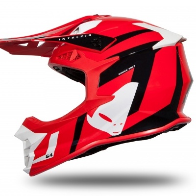 Capacete integral para motocross vermelho, preto e branco com visor