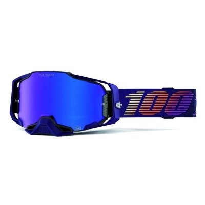 Óculos desportivos azuis com lente espelhada e correia com número 100