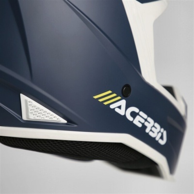 Capacete azul e branco com design moderno e logo ACERBIS