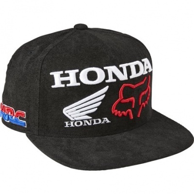 Boné preto com logótipos Honda e Fox em branco e vermelho