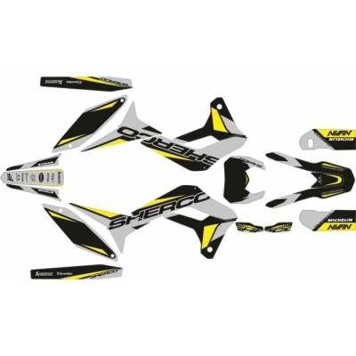 Conjunto de autocolantes para mota Sherco em preto, amarelo e branco