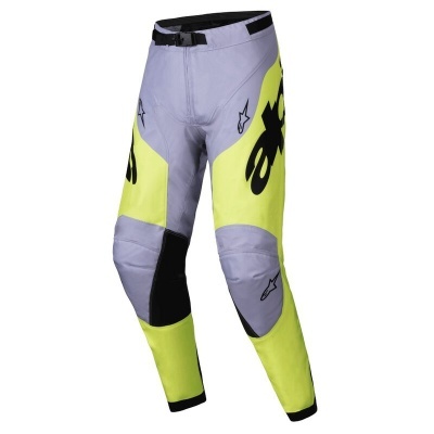 Calças desportivas para motocross amarelo fluorescente, cinza e preto com logotipo alpinestars
