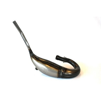 Escape de mota em metal cromado e preto com inscrição R5