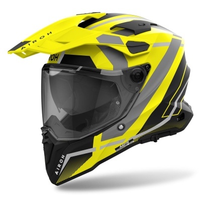 Capacete integral de motociclismo amarelo e preto com viseira transparente