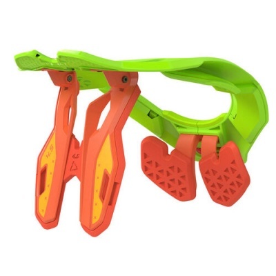 Suporte para telemóvel verde e laranja em fundo branco