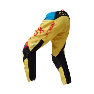 Calças de motocross multicoloridas com textos FOX e RACING GEAR