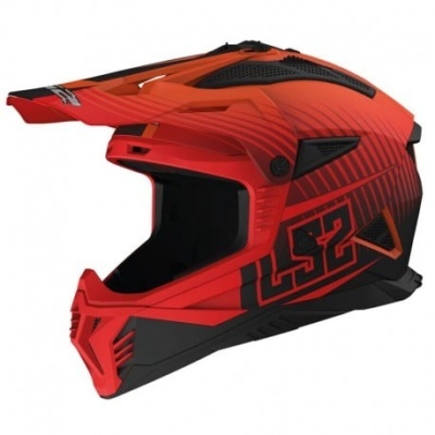 Capacete de motocross LS2 vermelho e preto com design aerodinâmico e viseira ajustável