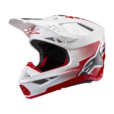 Capacete motocross branco com detalhes vermelhos e pretos Alpinestars
