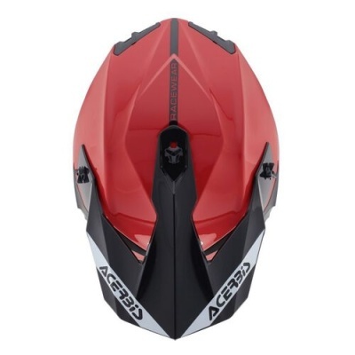 Capacete de moto vermelho e preto com logótipos Acerbis