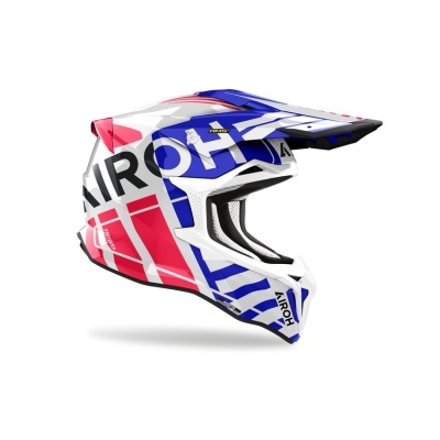 Capacete integral motorizado com design colorido e marca AIROH
