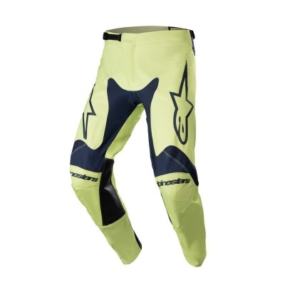 Calças desportivas para motocross amarelo claro e azul escuro com logótipos Alpinestars