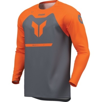 Camisola desportiva cinzenta com mangas laranja e logótipo THOR