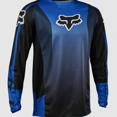 Camisola azul e preta de motocross com logo Fox Racing
