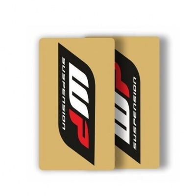 Autocolantes retangulares com logotipo e texto Suspension em fundo bege