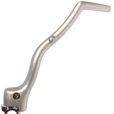 Manípulo de alavanca metálico prateado com parafuso e parte circular dentada