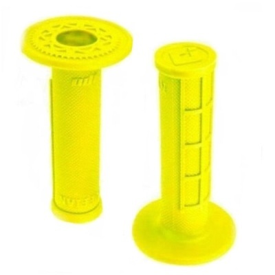 Manípulos amarelos de borracha para guiador com textura e texto Troy Lee Designs