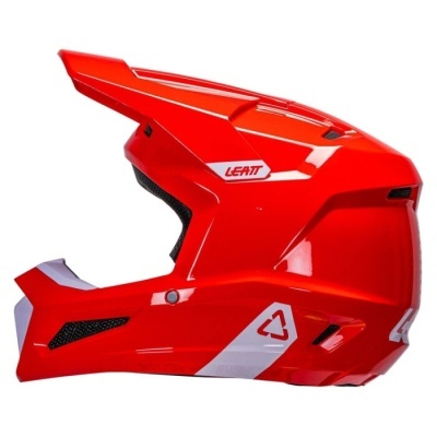 Capacete integral vermelho e branco LEATT com design aerodinâmico