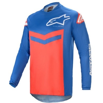 Camisola desportiva azul e vermelha com mangas compridas e logótipos Alpinestars