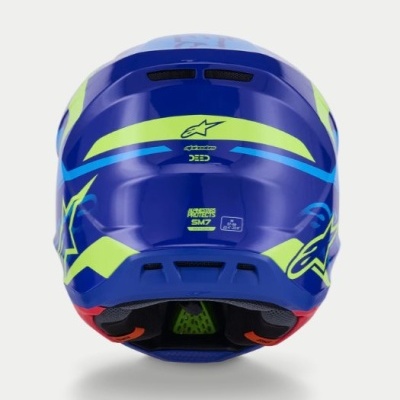 Capacete azul Alpinestars com detalhes amarelos