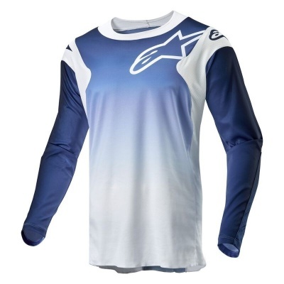 Camisola desportiva azul e branca com logótipo Alpinestars