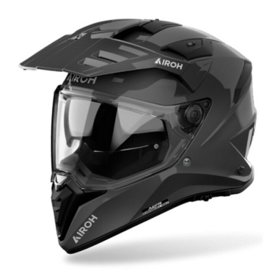 Capacete moto AIROH preto fosco com viseira transparente e design aerodinâmico