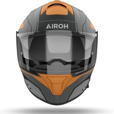 Capacete integral AIROH cinzento e laranja com viseira transparente
