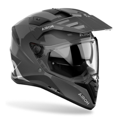 Capacete integral de moto preto e cinza da marca AIROH com visor transparente