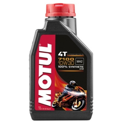 Óleo para motor MOTUL 4T 7100 10W30 em garrafa preta com tampa vermelha
