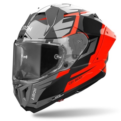 Capacete integral AIROH CP 800 cinza, preto e vermelho com viseira transparente