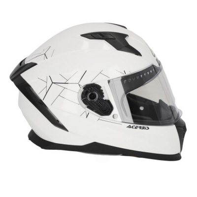 Capacete integral branco com detalhes pretos e viseira transparente