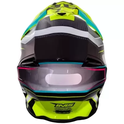 Capacete integral colorido para moto com visor transparente e texto IMS no queixo