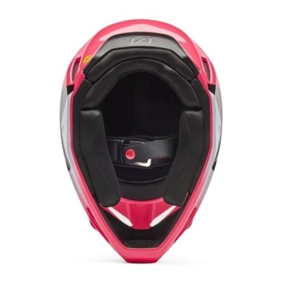 Capacete de motocross rosa visto por cima
