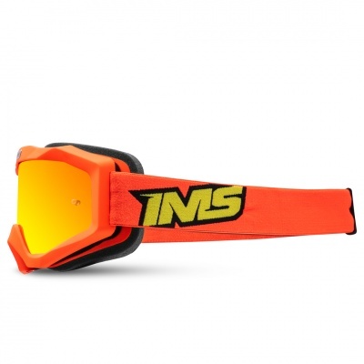 Óculos desportivos laranja com lente amarela refletora e tira com logo TMS