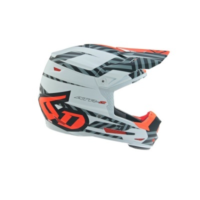 Capacete integral para motocross branco e cinza com detalhes em laranja e número 11