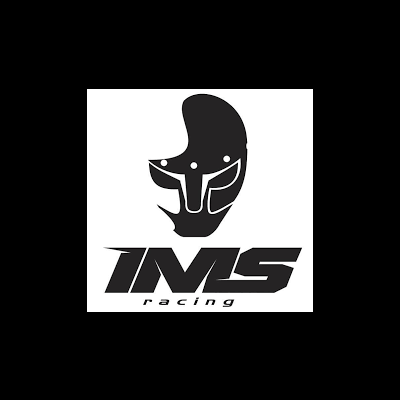 Logótipo preto e branco com máscara e texto IMS racing