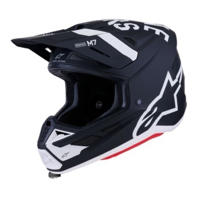 Capacete motociclismo preto e branco com logo Alpinestars e texto M7