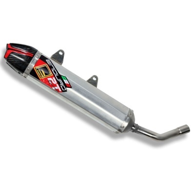 Escape para motocicleta metal prateado com detalhes em fibra de carbono preta e vermelho