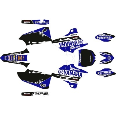 Autocolantes para moto Yamaha em azul, preto e branco com vários logótipos